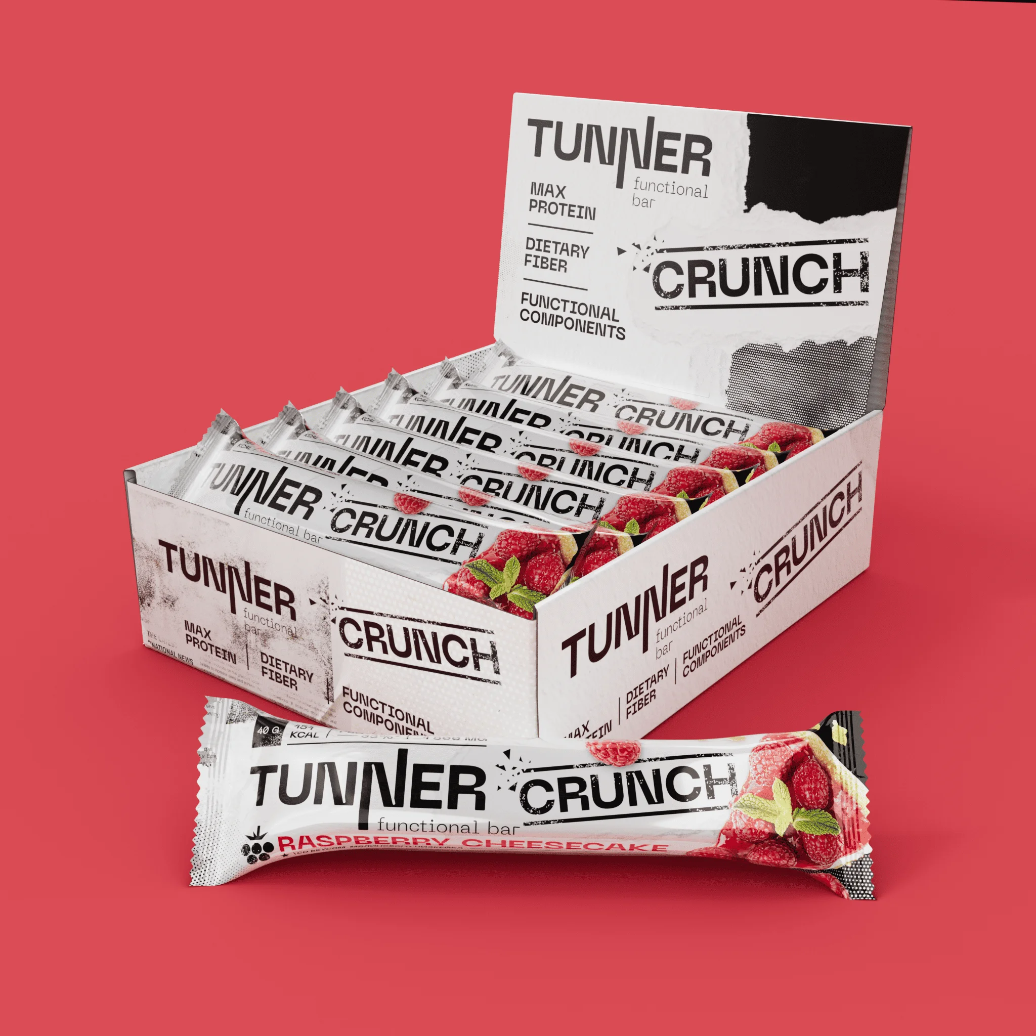 Функциональный батончик Tunner CRUNCH со вкусом "Малиновый чизкейк"